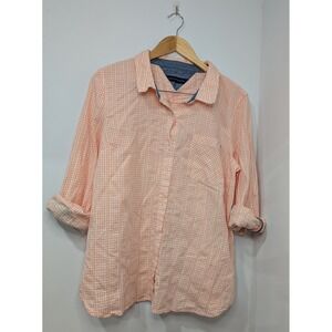 Tommy Hilfiger Women Orange‎ Gingham Button Down Shirt Long Sleeve Size Medium